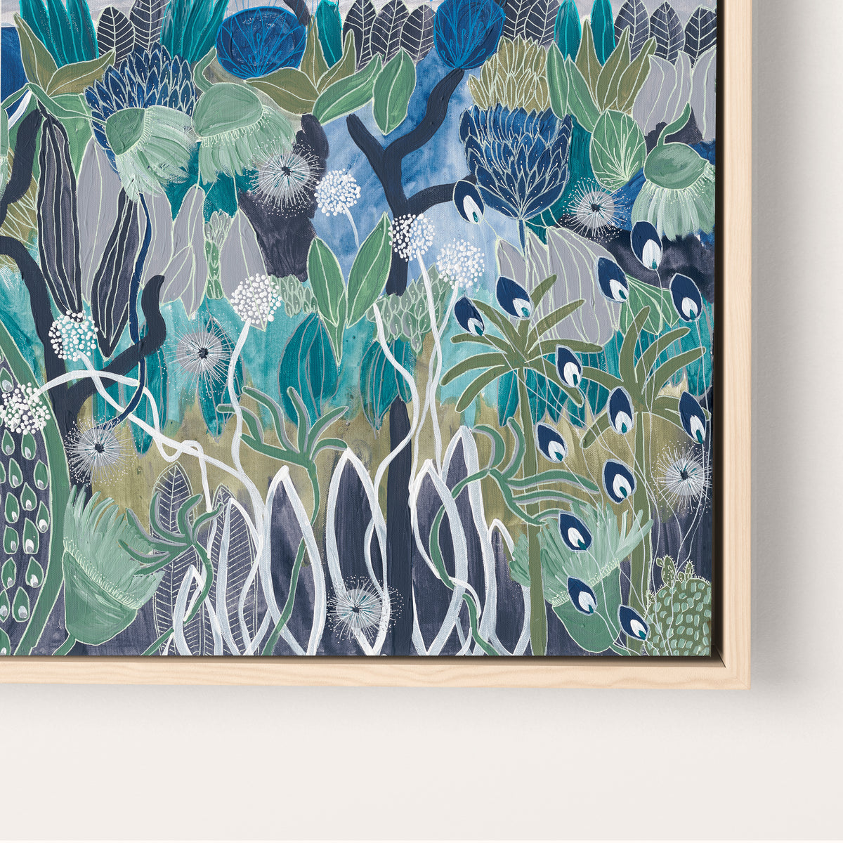 Midnight Meanderings 1 square artwork — moody blue and green Australian native botanical art by Anna Lohe