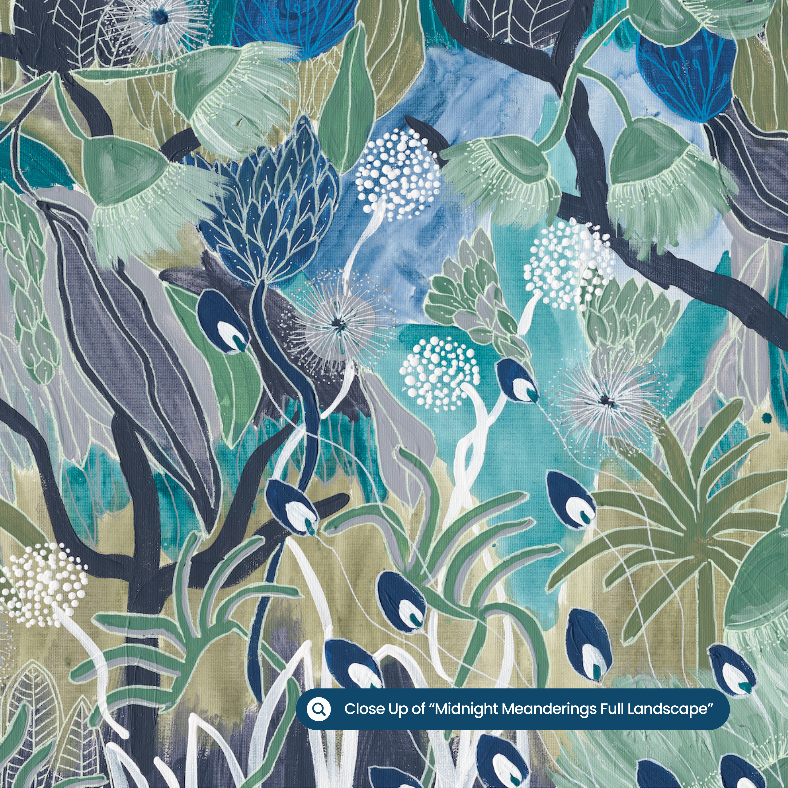 Midnight Meanderings 1 & 2 pair — moody blue and green Australian native botanical art by Anna Lohe, displayed as a matching set