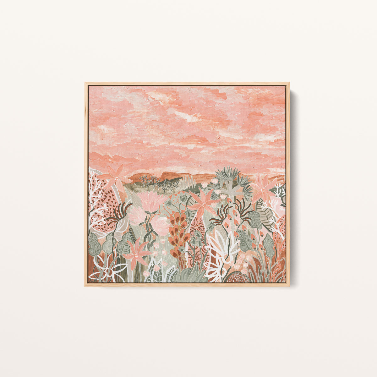 Valley of the Fairy Floss Flowers 1 by Anna Lohe – framed square artwork, front view
