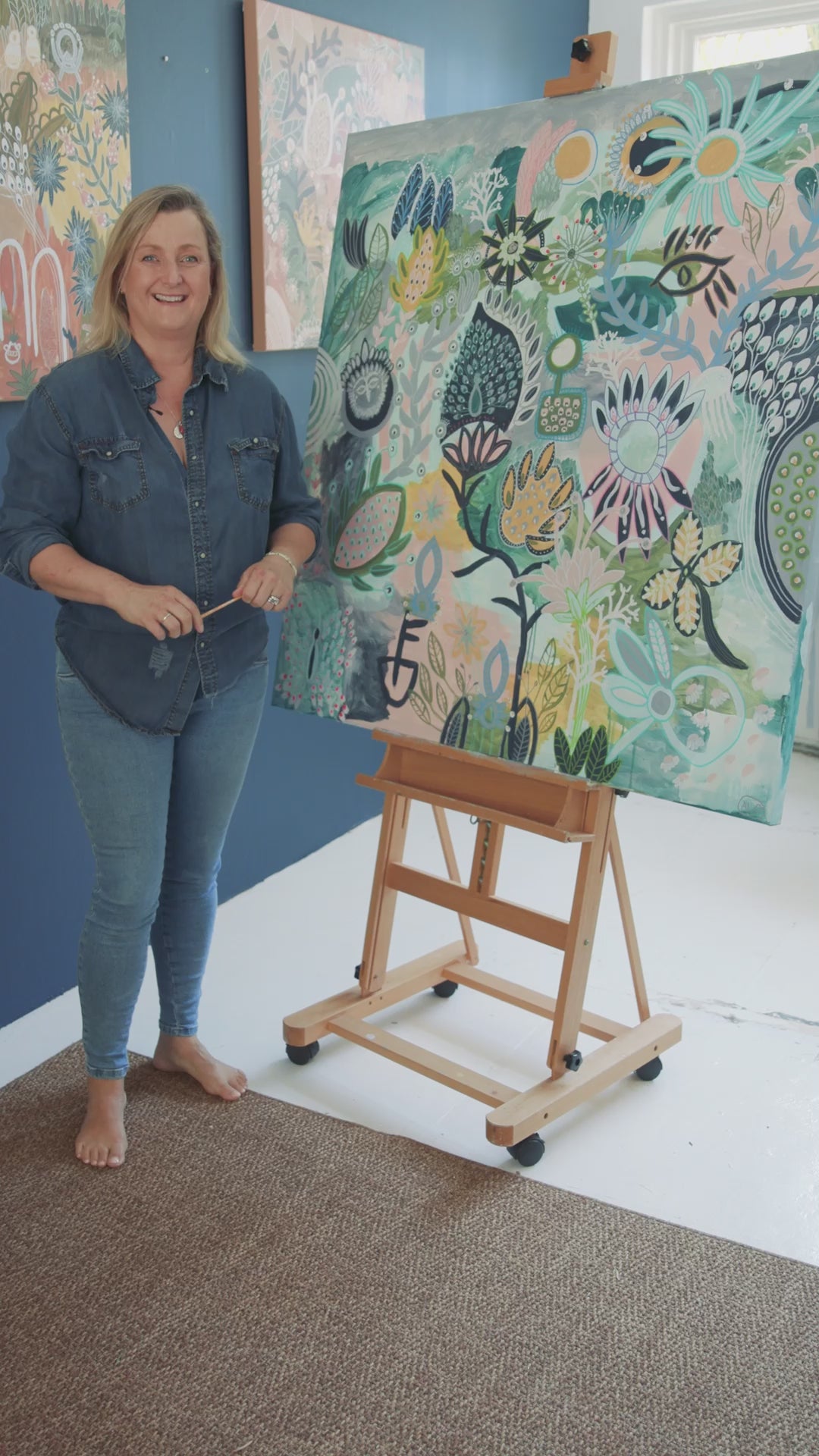 Anna Lohe explaining her artwork that is called Fan-tabulous-ness. She is in her studio explaining the symbolism and colours.