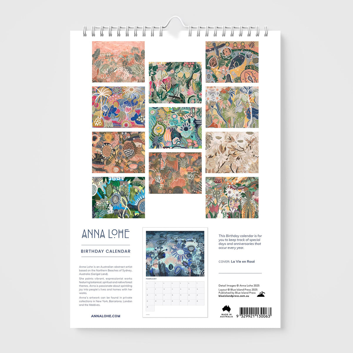 Birthday and Anniversary Calendar by Anna Lohe featuring colorful Australian artwork for year-round celebrations.