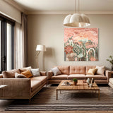 Peach, Olive, botanical Painting displayed over sofa