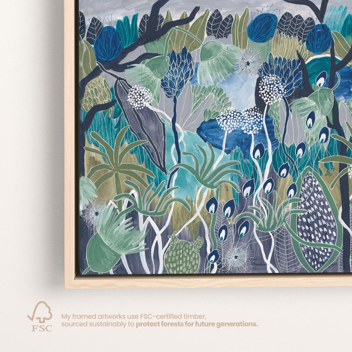 Midnight Meanderings 3 square artwork — moody blue and green Australian native botanical art by Anna Lohe