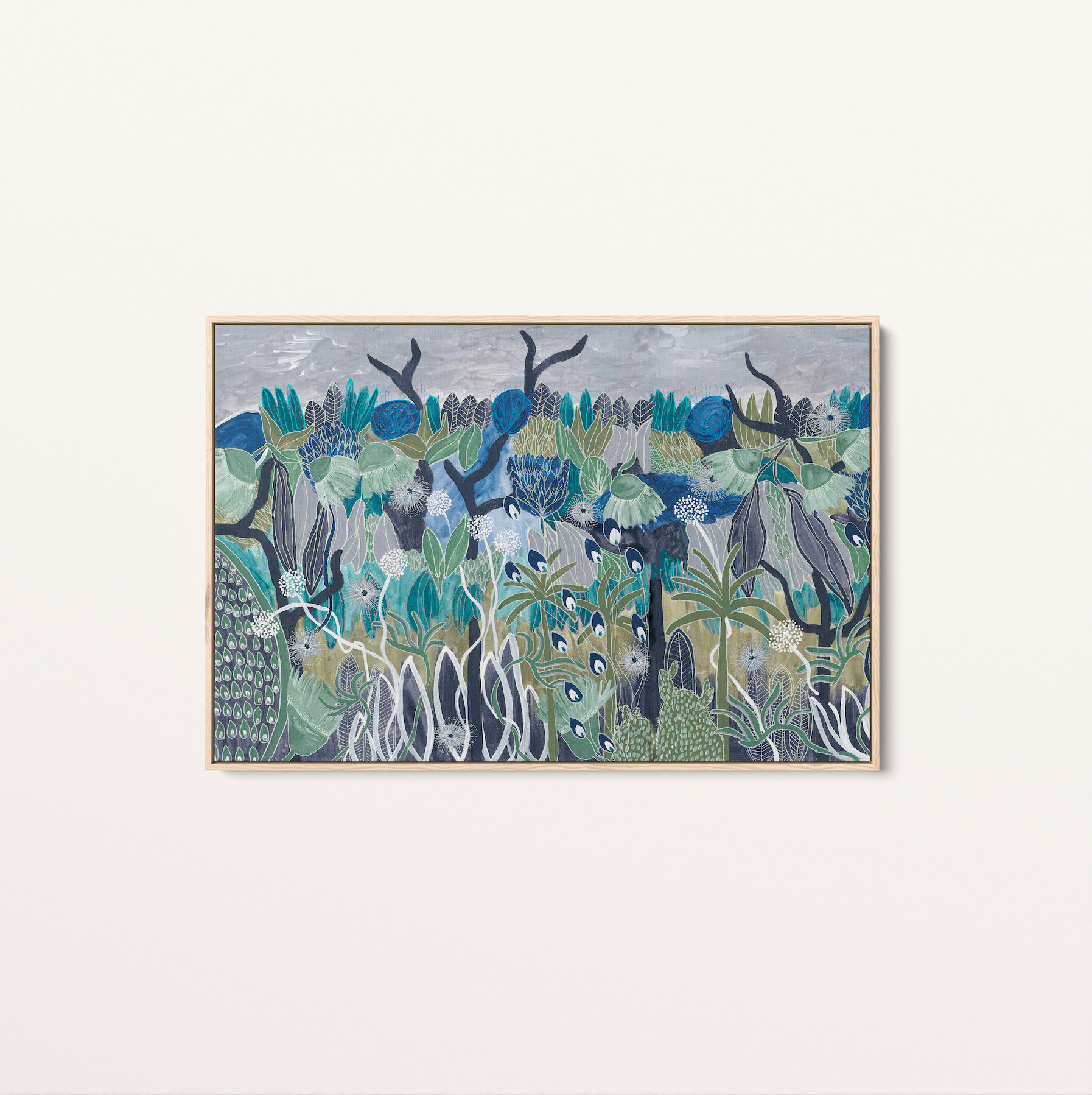 Midnight Meanderings 1 & 2 pair — moody blue and green Australian native botanical art by Anna Lohe, displayed as a matching set