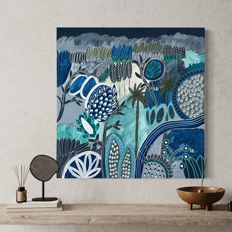 Anna Lohe artwork Blue-o-rama - interior styling above shelf